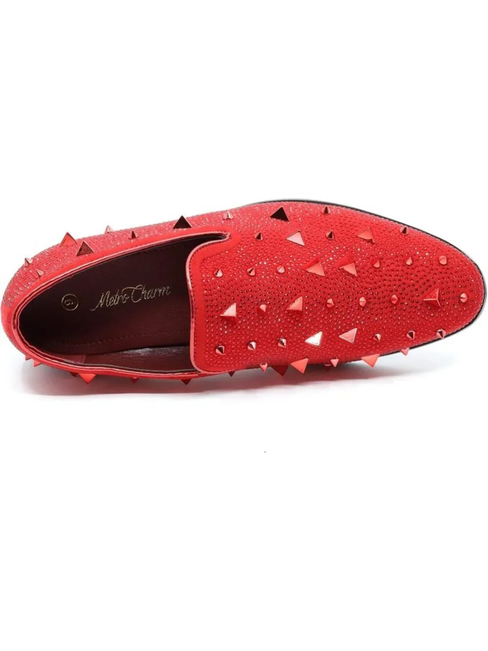 Matrocharm Men's Red Rubber Vintage Spike Rhinestone Loafer Slip On Party Shoes